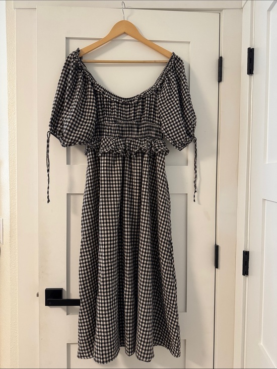 moodie Dresses & Skirts - Black & White Gingham Off-Shoulder Midi Dress